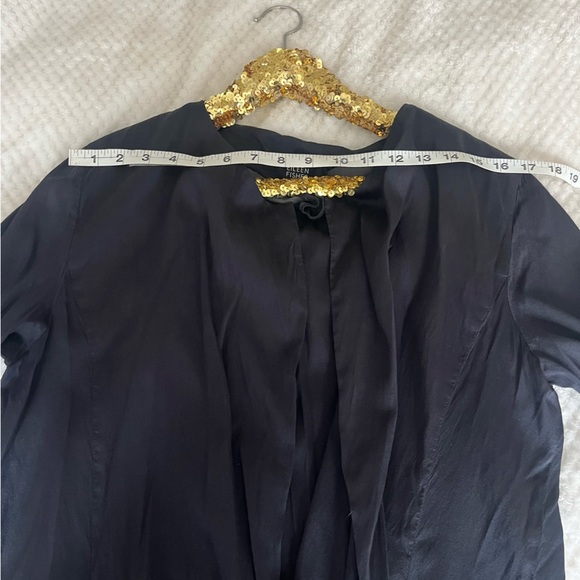 Eileen Fisher 100% Silk Black Open-Front Long Drapey Cardigan with Pockets - Picture 7 of 8